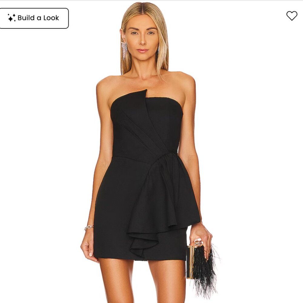 Elliatt Strapless Black Asymmetric Ruffle Mini Dress